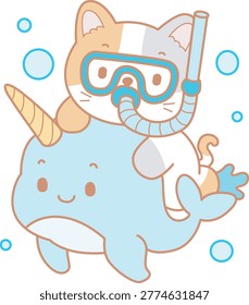 Illustration cute cat playing