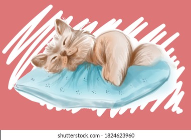 Illustration of cute cat sleeping, watercolor illustration to vector, vectorized illustration