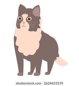 Illustration of a cute cat standing with its tail slightly raised, looking curious and friendly