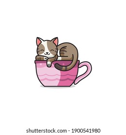 Illustration of Cute Cat And Tea Vector The Concept of Isolated Technology. Flat Cartoon Style Suitable for Landing Web Pages, Banners, Flyers, Stickers, Cards