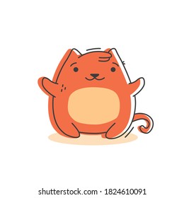 Illustration einer süßen Katze, die aufgeholt werden möchte. Kann als Aufkleber, Abzeichen oder Maskottchen verwendet werden