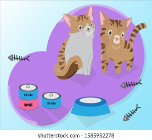 illustration of cute cat wanting to eat