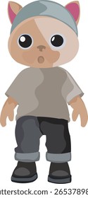 illustration of a cute cat wearing sneakers, flat design.