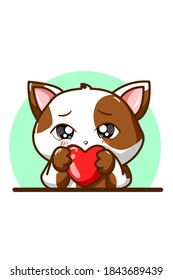 Illustration of a cute cat in white brown blaster with love