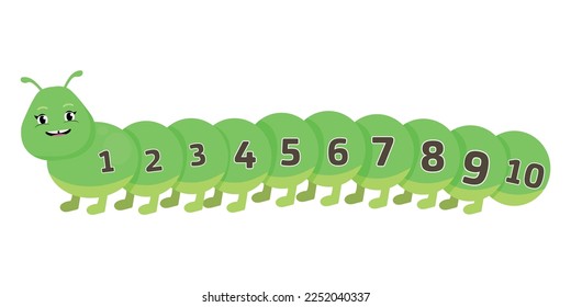 Illustration of a cute caterpillar mascot with numbers from one to ten.