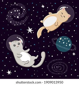Illustration and cute cats astronauts starry space background  Perfect for posters  greeting cards   other design 