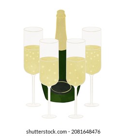 Illustration of cute champagne and champagne glass