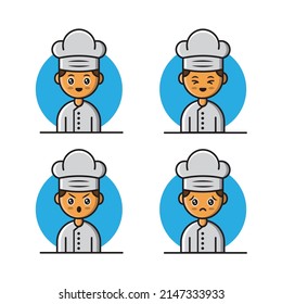 illustration of cute character cartoon set of chef. Suitable for children product and culinary content. You can use it for logo, emoji, or sticker