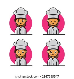 illustration of cute character cartoon set of chef (female). Suitable for children product and culinary content. You can use it for logo, emoji, or sticker
