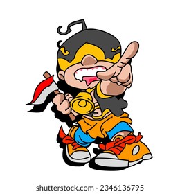 Illustration of a cute character celebrating Indonesia's independence day
