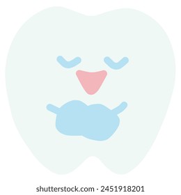 Illustration of a cute character with deformed teeth in a bowing pose.