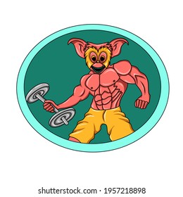 Illustration of cute character with muscle perfect for fitnes logo, mascot logo, print material, sticker and ect.