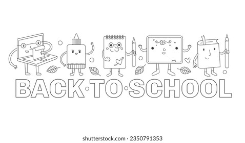 Ilustración con personajes lindos. De vuelta a la escuela. Nuevo año académico. Escolar, ilustración vectorial
