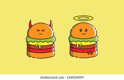 illustration of cute characters from burgers in the form of angels and demons, suitable for children's and culinary content. you can use it as a logo or sticker.