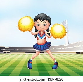 Illustration of a cute cheerdancer at the soccer field