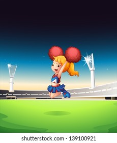 Illustration of a cute cheerleader performing at the field