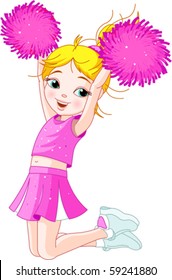 Illustration of cute cheerleading girl jumping in air