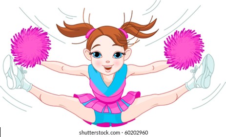 Illustration of cute cheerleading girl jumping in air