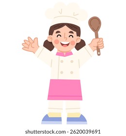 Illustration of Cute Chef Girl with Spoon