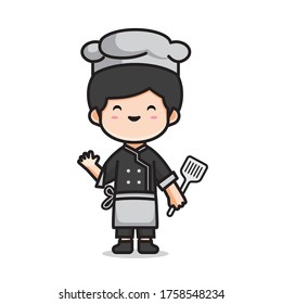 Ilustración del lindo vector chef El concepto de tecnología aislada. Estilo de caricatura plana adecuado para llevar páginas web, carteles, volantes, pegatinas, tarjetas