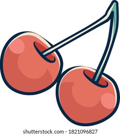 illustration of cute cherries with shadows and outlines