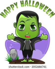 Illustration of Cute Chibi Zombie Suitable for Halloween Card Design