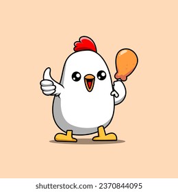 illustration of a cute chick carrying fried chicken