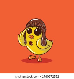 Illustration of a cute chicken being respectful and wearing a pilot-style hat