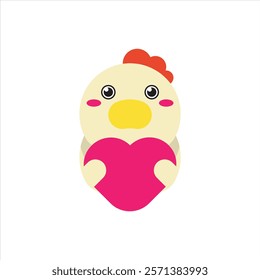 Illustration of cute chicken love flat icon vector design illustration, cute illustration farm animals vector design. 