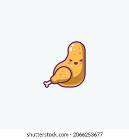 Illustration of Cute Chicken Roasted Icon - Smiley Emoji Icon Set, Vector Cartoon Illustration.