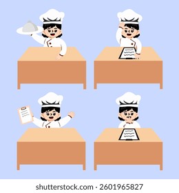 Illustration of a Cute Child Wearing a Chef's Professional Costume