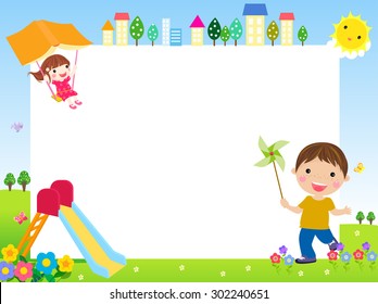 Illustration of cute children and banner