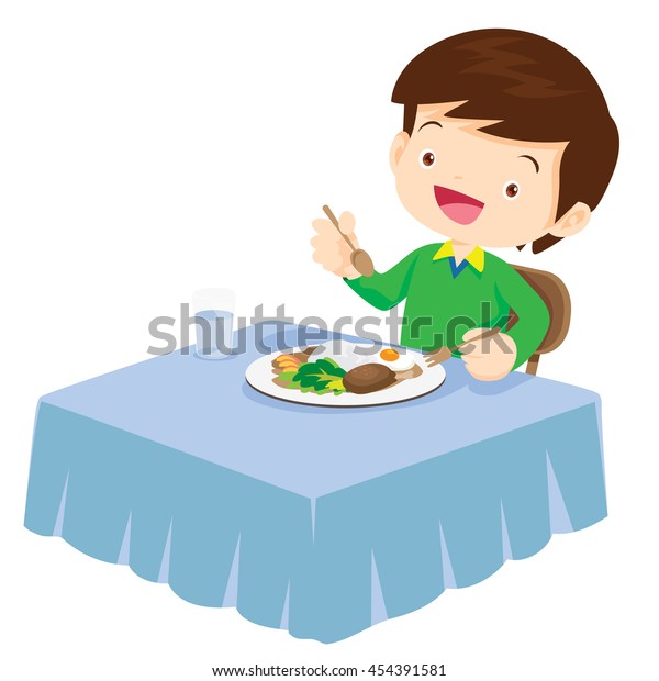 白い背景に子どものかわいい男の子が食べるイラスト のベクター画像素材 ロイヤリティフリー