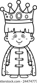 illustration of cute children characters with king costume outline white on background vector