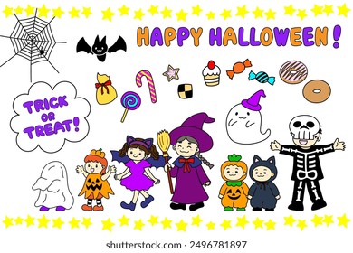 Illustration of cute children going to get candy on Halloween