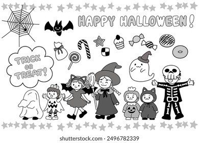 Illustration of cute children going to get candy on Halloween