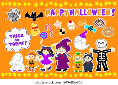 Illustration of cute children going to get candy on Halloween
