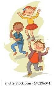 Illustration of Cute Children Kids Dancing Together. Children Illustration. Editorial. Education. Great illustration for a school books and more. Back to School isolated objects on white background.