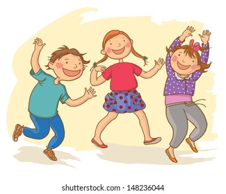 Illustration of Cute Children Kids Walking Dancing Together. Children Illustration. Editorial. Education. Great illustration for a school books and more. VECTOR. 