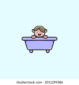 illustration of cute children on bathtub cartoon style