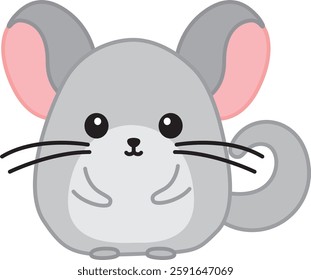 Illustration of cute chinchilla isolated on white. Domestic mammal animal in kawaii style