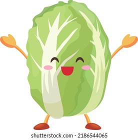 Illustration of a cute Chinese cabbage character who is happy to raise both hands