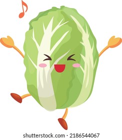 Illustration of a cute Chinese cabbage character who is very happy