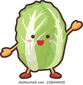 Illustration of a cute Chinese cabbage character raising one hand