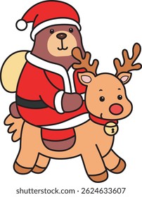 Illustration of cute christmas bear icon.
Funny christmas bear in daily activities elements.
baby Santa bear with reindeer
