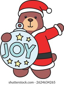 Illustration of cute christmas bear icon.
Funny christmas bear in daily activities elements.
baby Santa bear with Joy decoration
