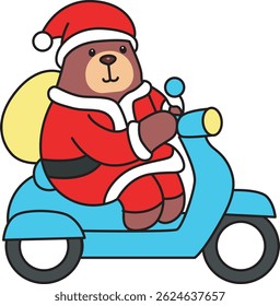 Illustration of cute christmas bear icon.
Funny christmas bear in daily activities elements.
baby Santa bear driving a motor cycle
