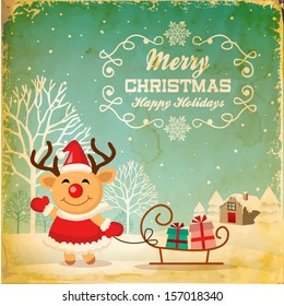 Illustration of cute Christmas reindeer in Christmas background