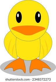 It's an illustration of a cute chubby yellow duck. With its round body, the duck looks cheerful and captivating. This image is suitable for animal or nature-related projects. 