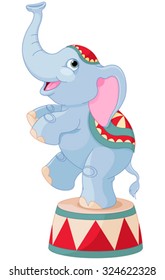 Ilustración de un lindo elefante de circo en un pedestal